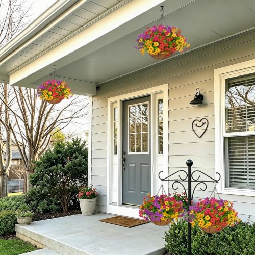 Image of 2 Set Artificial Outdoor Flowers with Hanging Basket for Garden Porch Patio Balcony Yard Home Decoration