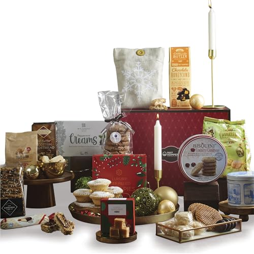 Luxury Christmas Selection Gift Set - Shortbread Biscuits, Honeycomb, Fudge, Mint Chocolate Creams, Mince Pies & More - Christmas Hamper Gifts for Women, Gifts for Parents or Couples - by Hay Hampers