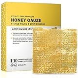 Everlit Care Honey Gauze - Medical Grade Manuka Honey Patches for Cuts, Skin Tears, Burns | Sterile Wound Care Burn Dressing 4' x 4' (Pack of 10)