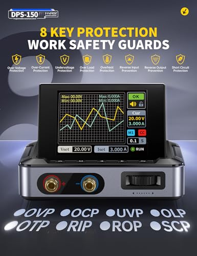 FNIRSI DPS-150 DC Power Supply Variable, 30V 5A Adjustable DC CNC Power Supply with 4-Digit IPS Display, <20mV Power Ripple, PD/QC/DC Input, PC Programmable Switching Power Supply (NO Power Adapter)