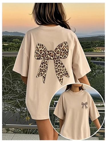 WDIRARA Girl's Bow Leopard Graphic T Shirts Crew Neck Short Sleeve Tee Summer Tops3