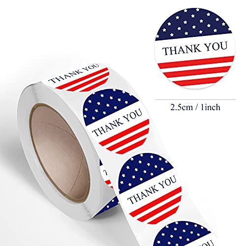 Thank You Round Stickers 1" 4Th Of July Red White Blue Patriotic Labels Roll 500 Pcs Kids Girls Gift Independence Day Usa Flag Small Business Package Bag Envelope Scrapbook Decor Fourth Party Favors #TOP1