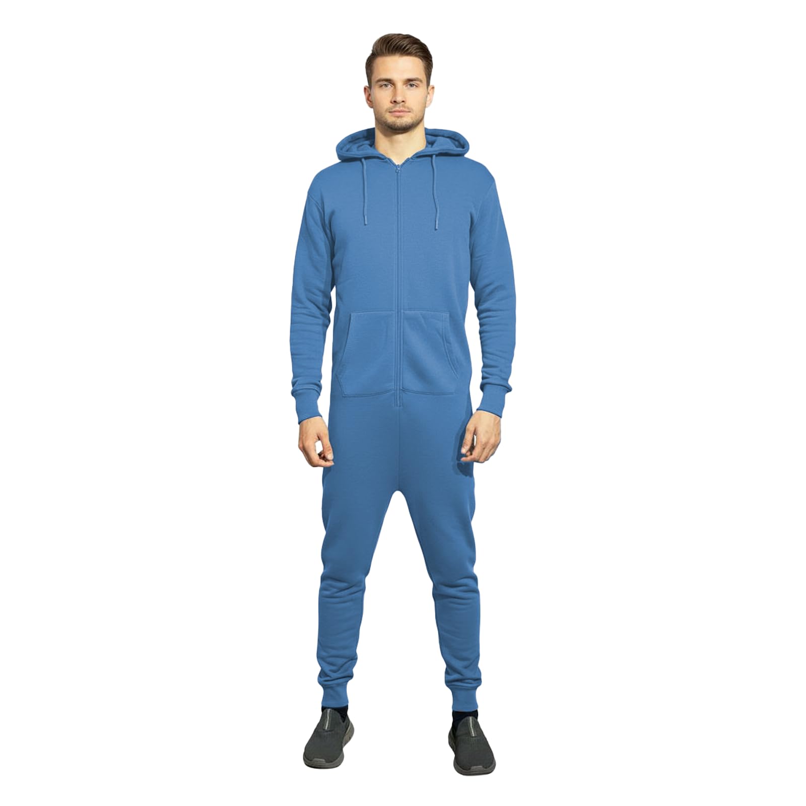 Adult Solid Color Warm Hooded Fleece All-in-One Zipper Jumpsuit 1 Piece Mens Sleepwear Loungewear Onesie Pajamas Long Sleeve Onesie for Men-image-37