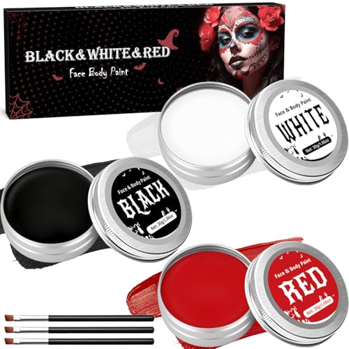Maquilhagem Halloween branco preto vermelho - Halloween pinturas rosto para crianças adulto, kit maquilhagem Halloween Makeup profissional Face Paint Body Painting para carnaval teatral vampiro Zombie