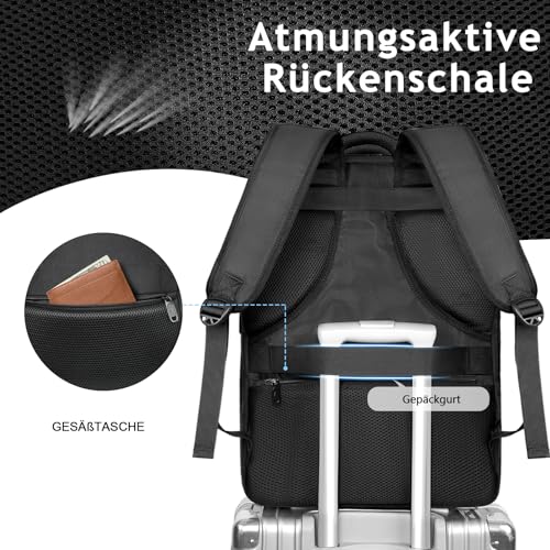 MATEIN Handgepäck Rucksack 55x40x20, Groß Reiserucksack Handgepäck Flugzeug Herren, 44L Laptop Rucksack 18.4 Zoll mit USB Ladeanschluss, Schuhfach, Wasserabweisend Damen für Lufthansa, Schwarz