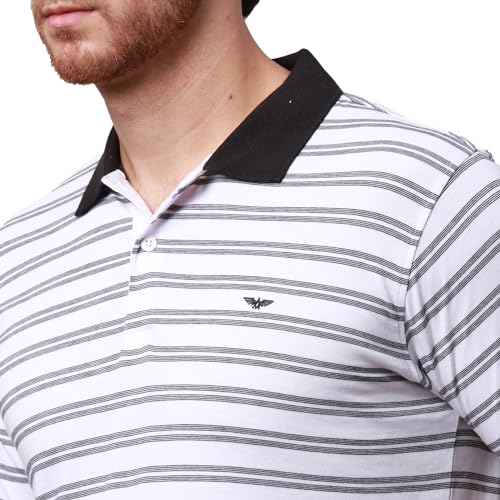 Image of Park Avenue Men's Cotton Polyester Blend Stripe Pattern Slim Fit Rib Collar Polo Neck Half Sleeve Casual T-Shirt