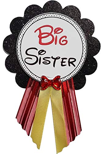 Image of Baby Shower Pin Big Sister Button Pins Mouse Red Black Bow Ties and Bows It's a Boy for the big girl to wear It's a Girl Baby Sprinkle