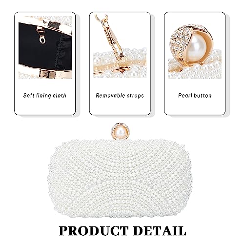 Image of Fecialy Pearl Clutch Purses for Women Wedding Crystal Beaded Evening Handbags Clutch with Pearl Chain