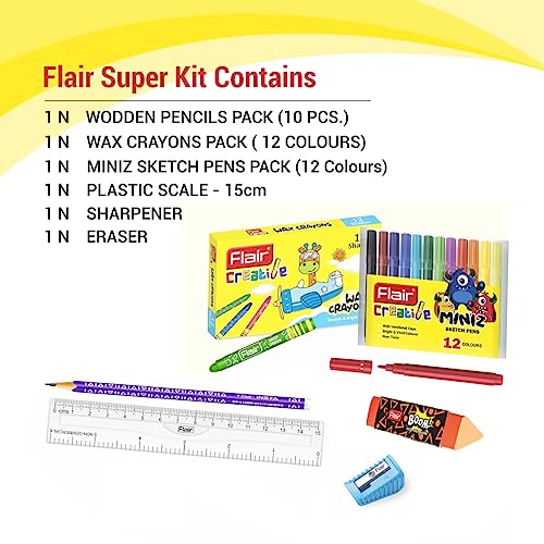 Image of FLAIR Creative Series Super Smart Kit | Combination Smart Kit for Your Creative Need | Use for Writing, Colouring, Drawing & Shading | Stationery Kit Ideal for Gifting | Pack of 1 Kit