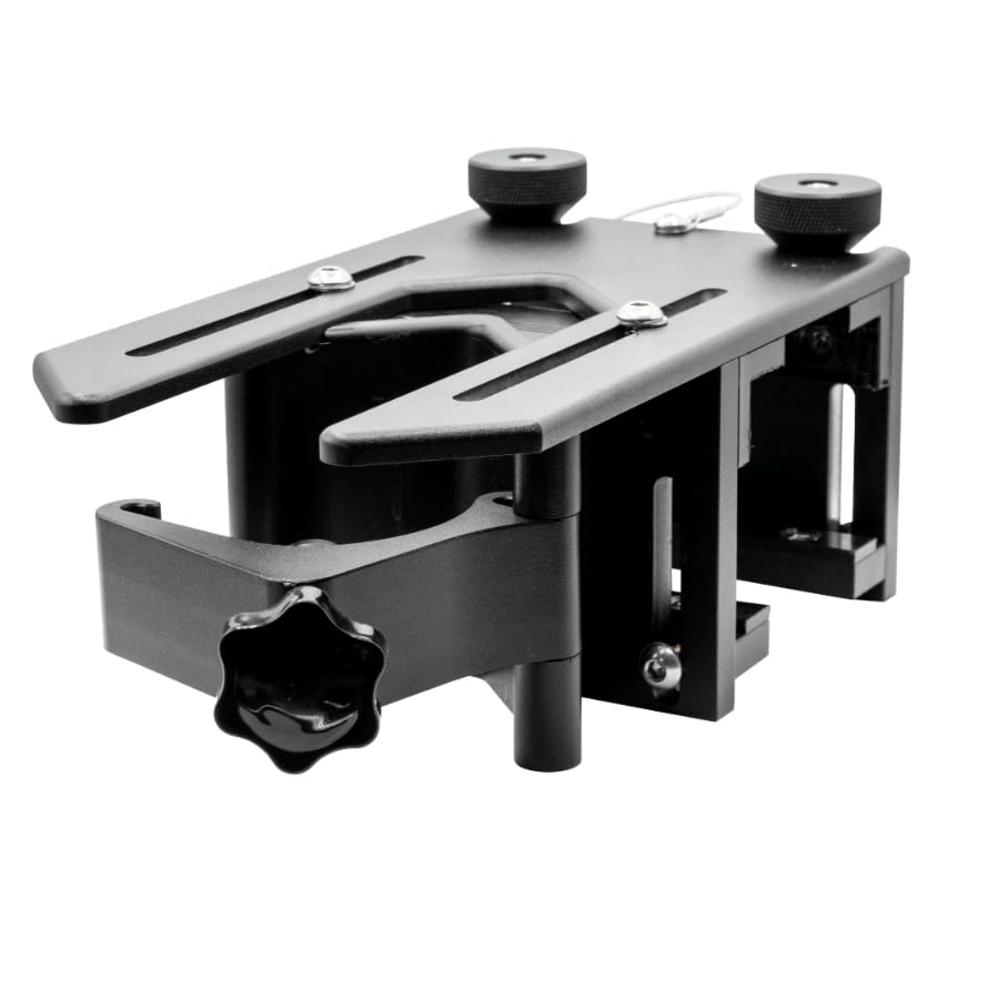 BRANDREW INNOVATIONS Rail-EZ Front Loading Umbrella Mounting System, Non-Permanent Bracket Attaches to Deck and Balcony Railing for Patio Umbrellas and Holder for Shade Sail Poles (Black)