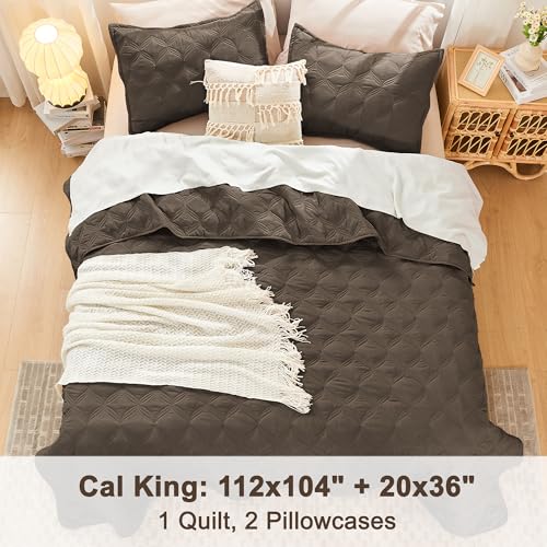 Image of Litanika California King Quilt Bedding Set, Chocolate Oversized Lightweight Comforter Bedspreads & Coverlets, Boho Farmhouse Bedding Cover Bed Decor All Season, 3 Pieces (1 Quilt, 2 Pillowcases)