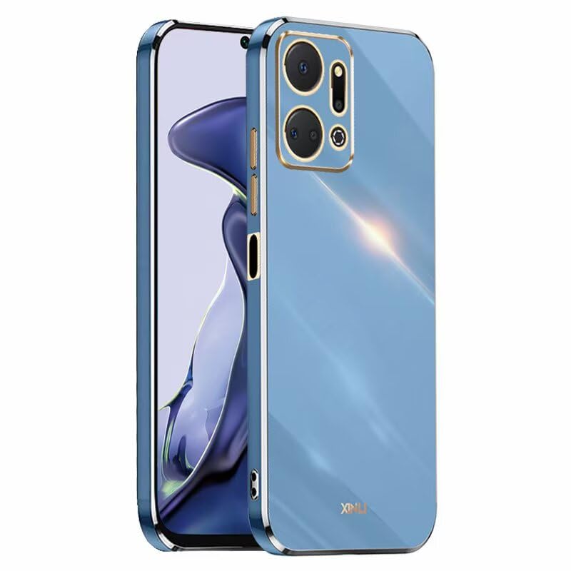 EASSGU Marco Electrochapado Funda para Honor X7a (6.75' Inches) Carcasa Protectora de Color de Silicona TPU Suave - Azul Marino