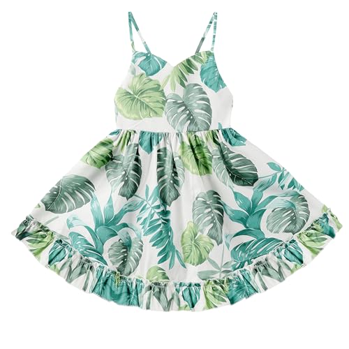 Image of Toddler Girls Vintage Floral Dress Baby Backless Sundress Sleeveless Ruffle Summer Flower Girl Dress Spaghetti Strap Outfits
