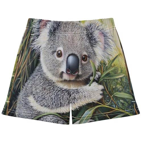 Girls Lounge Shorts Cute Koala Green Leaves Print Youth Athletic Pajama Sleepwear Cute Summer Clothes, X-Small