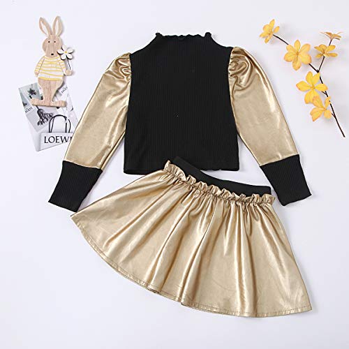 Toddler Kids Baby Girl Skirt Set Long Sleeve Knitted Sweater Tops + Mini Pencil Skirts Fall Winter Outfit 2Pcs Clothes Set (Golden, 7-8 Years) #TOP4