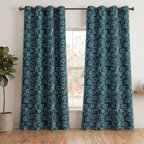 Image of Home Sizzler Ginkgo Leaf Eyelet Polyester Semi-Transparent Long Door Curtains - 9 Feet, Pack of 2, Teal
