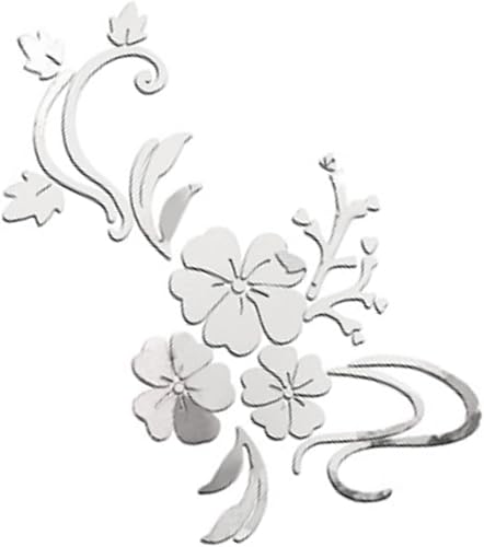 Miniatura 8 de Adhesivo acrílico para pared, espejo autoadhesivo 3D, decoración de flores plateadas, decoración de bricolaje para sala de estar, dormitorio