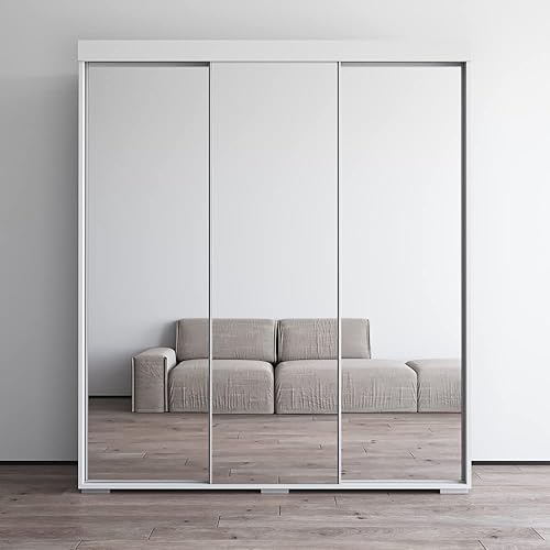 Meble Furniture Aria - Armario 3D con todas las puertas de espejo, amplio almacenamiento con múltiples estantes, armario moderno para dormitorio, 82