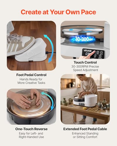 Image of VEVOR Pottery Wheel for Adults, 11 inch Aluminum Turntable, 450W Electric Table Top Pottery Wheel with Foot Pedal, 30-300 RPM Adjustable Speed, Aluminum Body, for Beginners, DIY Clay Art Craft, White