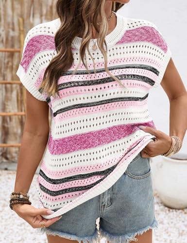 Image of Ivicoer Womens Spring Summer Tops Crochet Cap Sleeve Sweater Hollow Out Beach Vacation Clothes Trendy 2026 Loose Fit