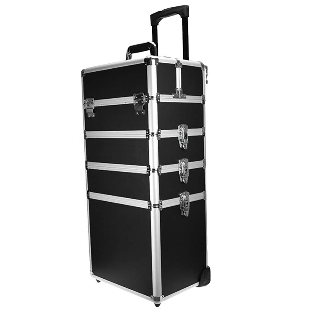 NAOR Large Makeup Train Case, 5-in-1 Portable Rolling Train Case Professional Cosmetic Organizer Makeup Traveling Case Trolley Cart Trunk (Black-Multilayer)
