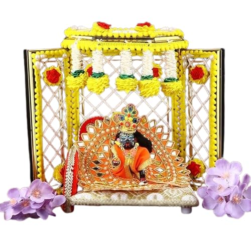 SATVIK 1 Pc Laduu Gopal Phool Bangla Pujan Flower Backdrop Asan Lord Krishna Kishan Thakurji God Sculpture Murti Idol Statue Diwali Floral Stand Housewarming Return Gifts Item (Yellow)