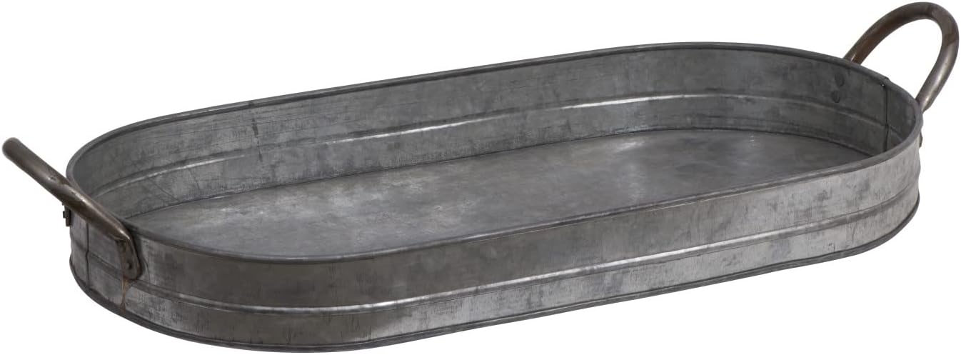 Oval Galvanized Iron Serving Tray with Handles