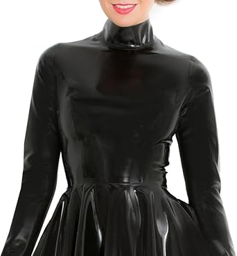 ABWL Black Latex Dresses for Women,Rubber Skirts with Back Zipper