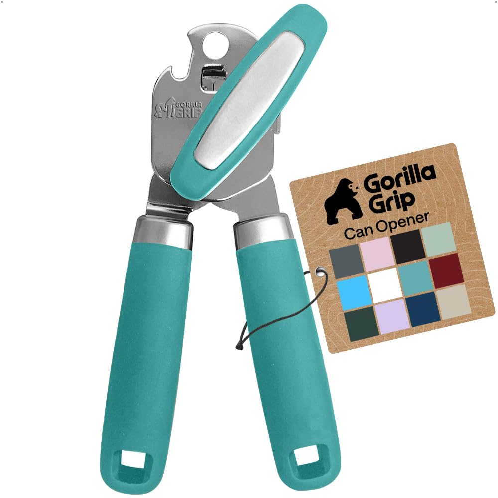 GORILLA GRIP Upgraded Model Stainless Steel Manual Can Opener, Turquoise
