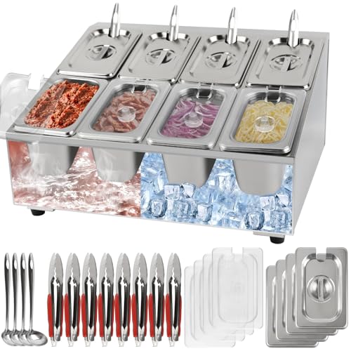 Kalolary 8 Pans Pizza Topping Storage Station, Stainless Steel Condiment Containers with Lids Spoons Ice Food Serving Display Container Salad Bar Buffet Station for Home Sauce Jam Kitchen Restaurant Kalolary 8 Pans Pizza Topping Storage Station, Stainless Steel Condiment Containers with Lids Spoons Ice Food Serving Display Container Salad Bar Buffet Station for Home Sauce Jam Kitchen Restaurant