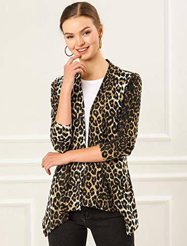 Allegra K Women's Long Sleeves Open Front Leopard Prints Cardigan XL Black
