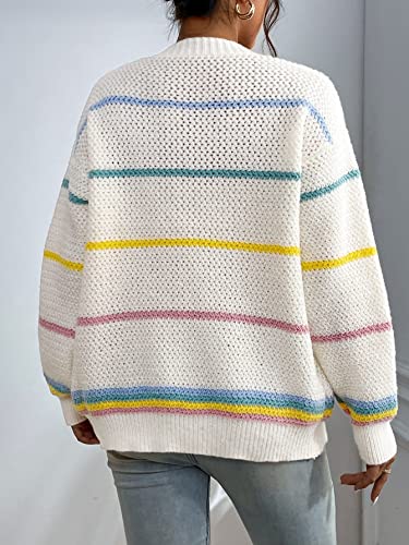 SHENHE Women's Open Front Colorful Striped Drop Shoulder Oversized Cardigan Sweater2