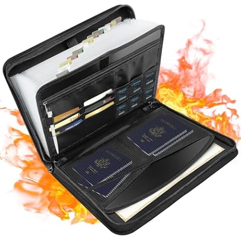 ANSOOK Fireproof Document Bag, Waterproof File Expanding Files 13 Pocket, File Organizer A4 Size Letter Size File Folder Organizer, Important Document Storage Cover