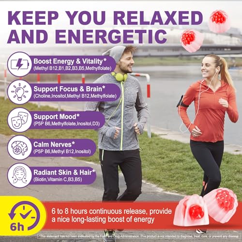 Image of Methylated Vitamin B Complex Gummies, Active Vitamins B, Sugar Free, 60ct | 12-in-1 Multivitamin w / 1000 mcg Methyl B12, 2000 mcg Biotin, Methylfolate, Inositol for Women & Men, Energy, Brain, Hair