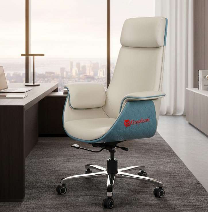 Image of GOYALSON Comfortable Revolving Chair for Director Principal Manager Office with arm Rest with Wheels and Cushioned seat Back (1, Blue, Premium Design High Back)