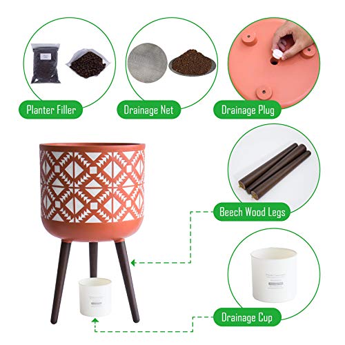D'vine Dev 14 Inch Planter Pot With Stand, Mid-Century Tall Plant Pot With Legs For Indoor Plants, X-Large, Pottery Red Terracotta/White, 88-Gm-Xl-Tw #TOP3