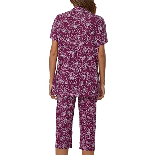 Image of Tugege Capri Pajamas Set Womens Button Down Short Sleeve Lounge Sets Sleepwear Notch Collar Top & Capri 2 Piece PJ Sets