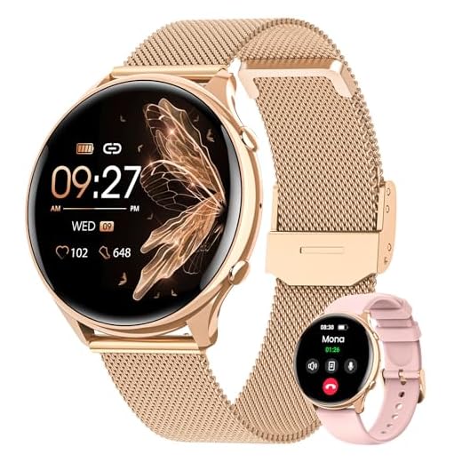 AIMIUVEI Reloj Inteligente Mujer con Llamadas 5.3, 1.39" Smartwatch Mujer con Función Femenina, 120+ Modos Deportes, Pulsómetro, SpO2, Sueño, Caloría, Whatsapp, Podómetro Android iOS Oro, Regalo Mujer