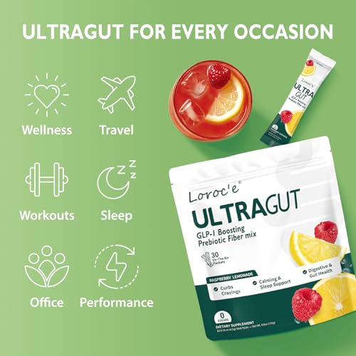 UltraGut GLP-1 Booster Fiber Mix Drink, Cortisol Reducer & Sleep Aid, for Weight Loss & Gut Health - with Prebiotics, Magnesium Glycinate, L-Theanine, Ashwagandha, Vitamin D, No Sugar, 30 Servings - Image 6