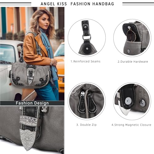 Image of Angel Kiss Hobo Bags for Women Vegan Leather Purses and Handbags Ladies Chic Shoulder Bags Crossbody Purses with Metal Studs