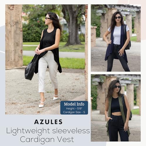 Image of Azules Sleeveless Cardigan for Women, Soft Lightweight Duster Open Front Sleeveless Long Cardigan Vest (3 Pack)