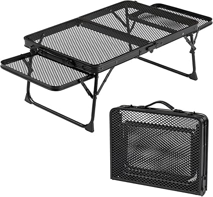 MUGATH Lightweight Folding Camping BBQ Table with Mesh Top, Adjustable Height Portable Aluminum Picnic Table with 2 Side Panels & Carry Handle for Outdoor Cooking, Camping & Fishing