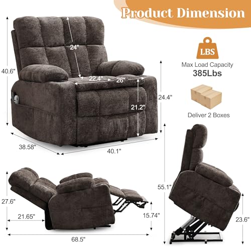 Image of Korser Oversized Dual Motor Power Lift Recliner for Elderly with Massage and Heat, Extra Wide Electric Recliner with Adjustable Headrest, Lift Chair with Storebox Cupholder, USB Ports, Type C, Brown