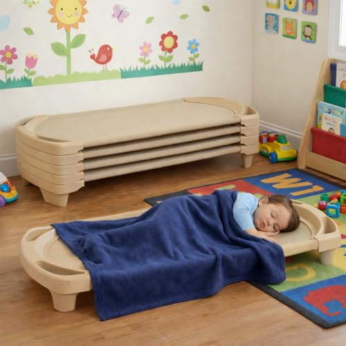 Image of Angeles Sleeping Cot Daycare Essentials, Sand, Toddler, Set of 4 | Fully Assembled Toddler Cot, Breatheable Sof-Tex Mesh & Durable Steel Frame, Stackable Cots for Preschools and Daycares