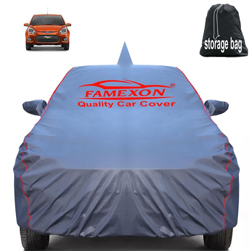Image of Waterproof Car Body Cover Compatible for Figo with Mirror Pockets, Scratchproof Car Cover Red Pipein Design Dust-Proof Sun Protection (Grey) LGWP6249