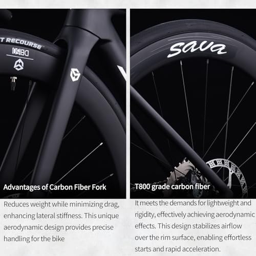 SAVADECK A7L Carbon Road Bike, T800 Carbon Fiber Frame 700C