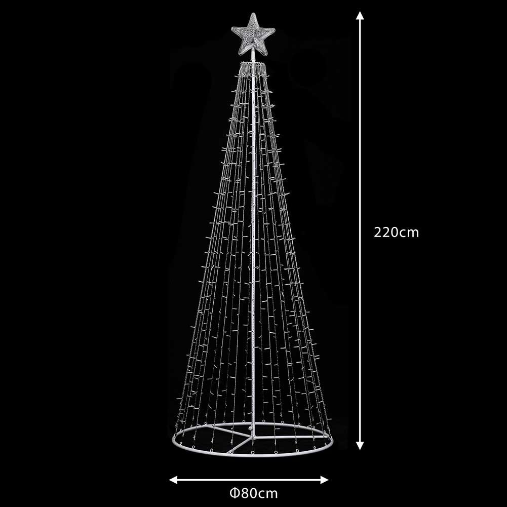 Albero di Natale Luminoso Altezza 220cm con 592 Luci 8 Giochi di Luce Struttura in Metallo Base 80cm Puntale a Stella Decorazioni Natalizie Interno Esterno IP44 (Bianco Caldo)