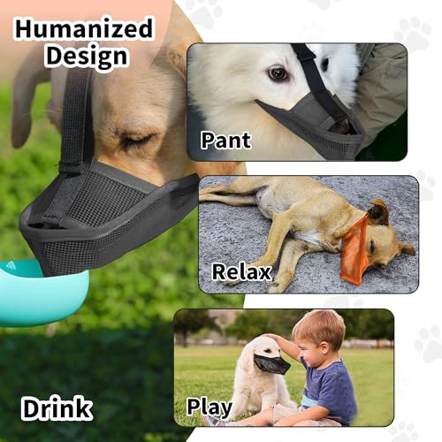 JOYPAWS Soft Dog Muzzle for Small Medium Large Dogs Long Snout Breathable Air Mesh Drinkable Pet Muzzle to Prevent Biting Chewing with Adjustable Straps Anti-Barking Licking Black XS