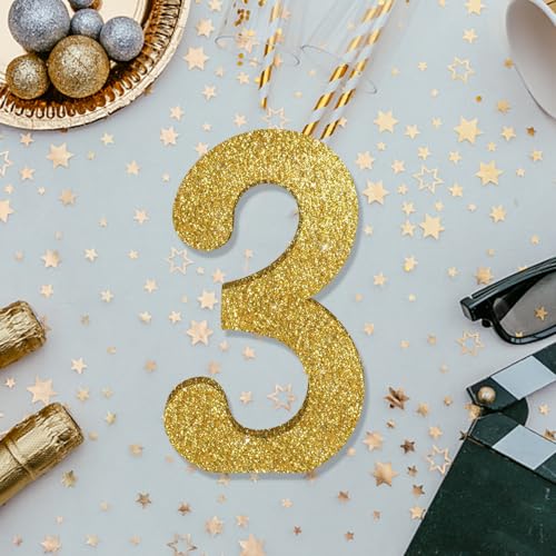 Image of TONIFUL 7.8 Inch Gold Glitter Number 3 Wooden Table Centerpieces Birthday Party Decorations,Shining Golden Digit 3 for Birthday Decorations,New Year,Graduation Decoration,Anniversary,Prop (1 Pack)