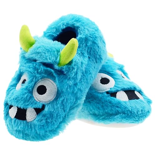Boys Comfort Fluffy Scary Monster Indoor House Cartoon Slippers with Hard Solesize Little Kid 13 US Blue